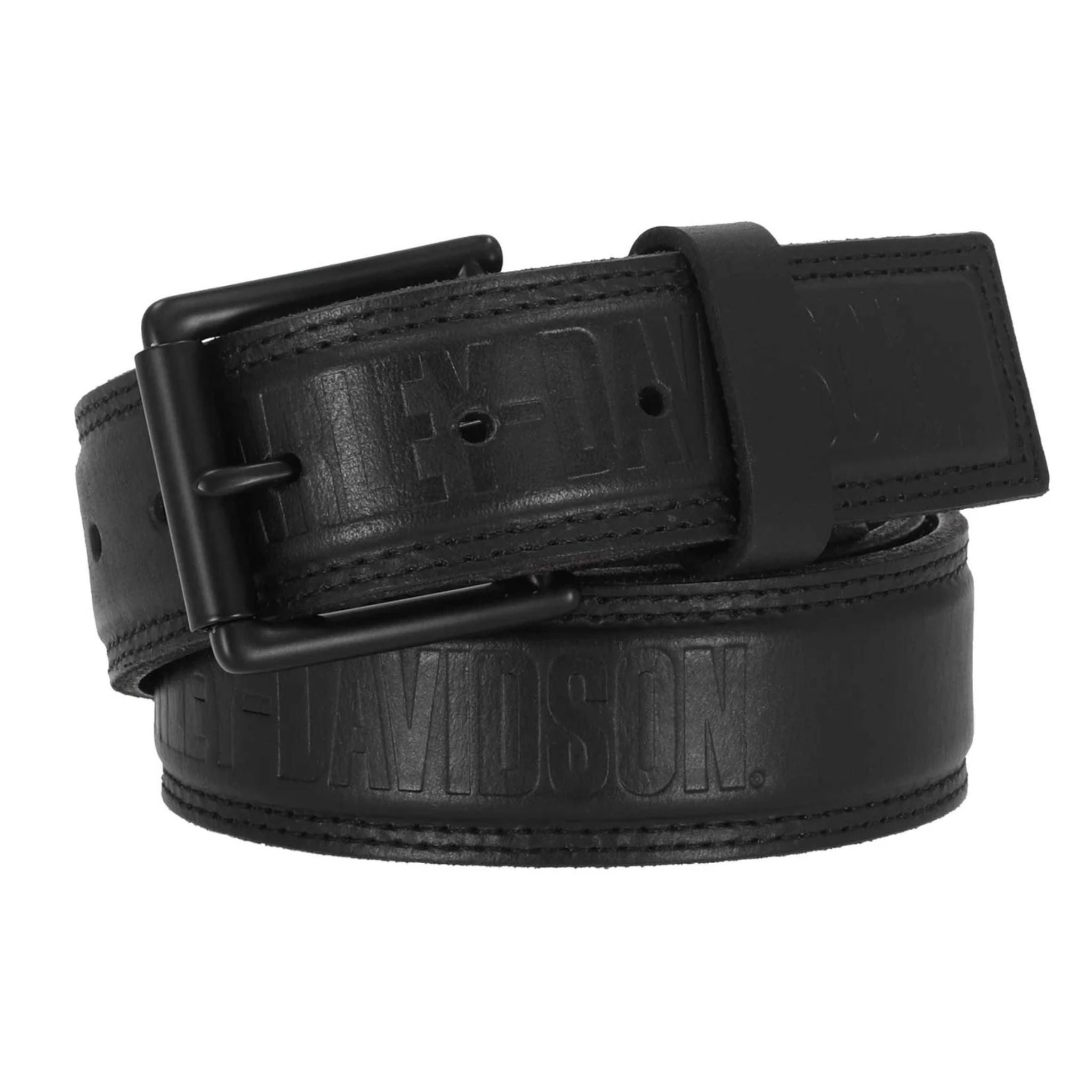 Raised H-D Repeat Logo Genuine Leather Belt, Black