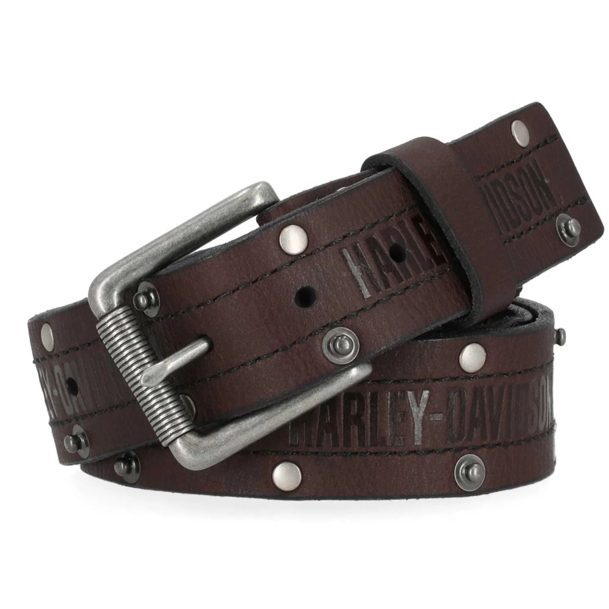 Men's Double Edge Rivet Genuine Leather Belt, Black