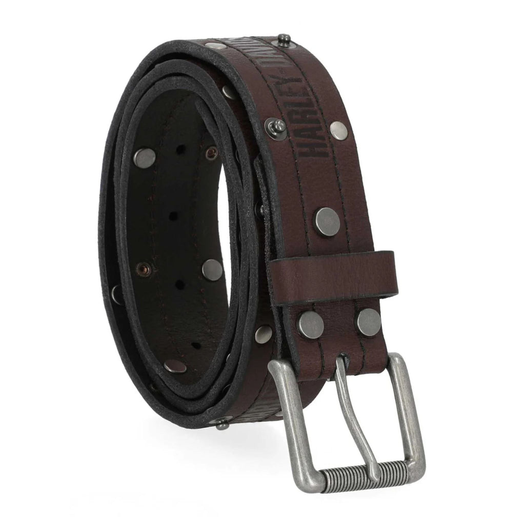 Men's Double Edge Rivet Genuine Leather Belt, Black