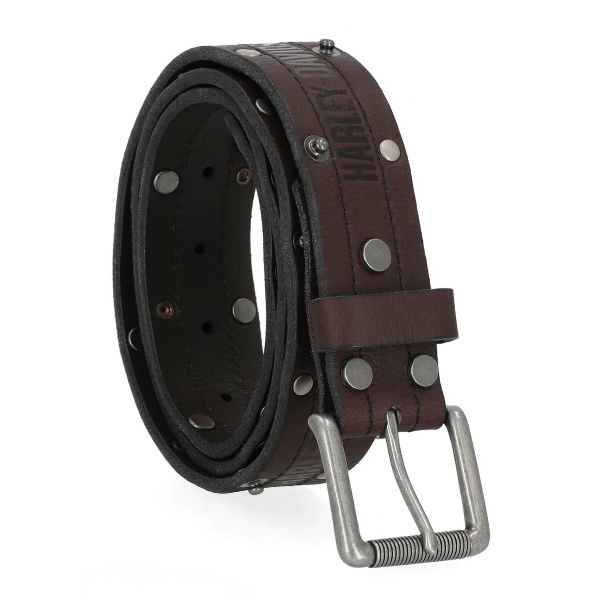 Men's Double Edge Rivet Genuine Leather Belt, Black