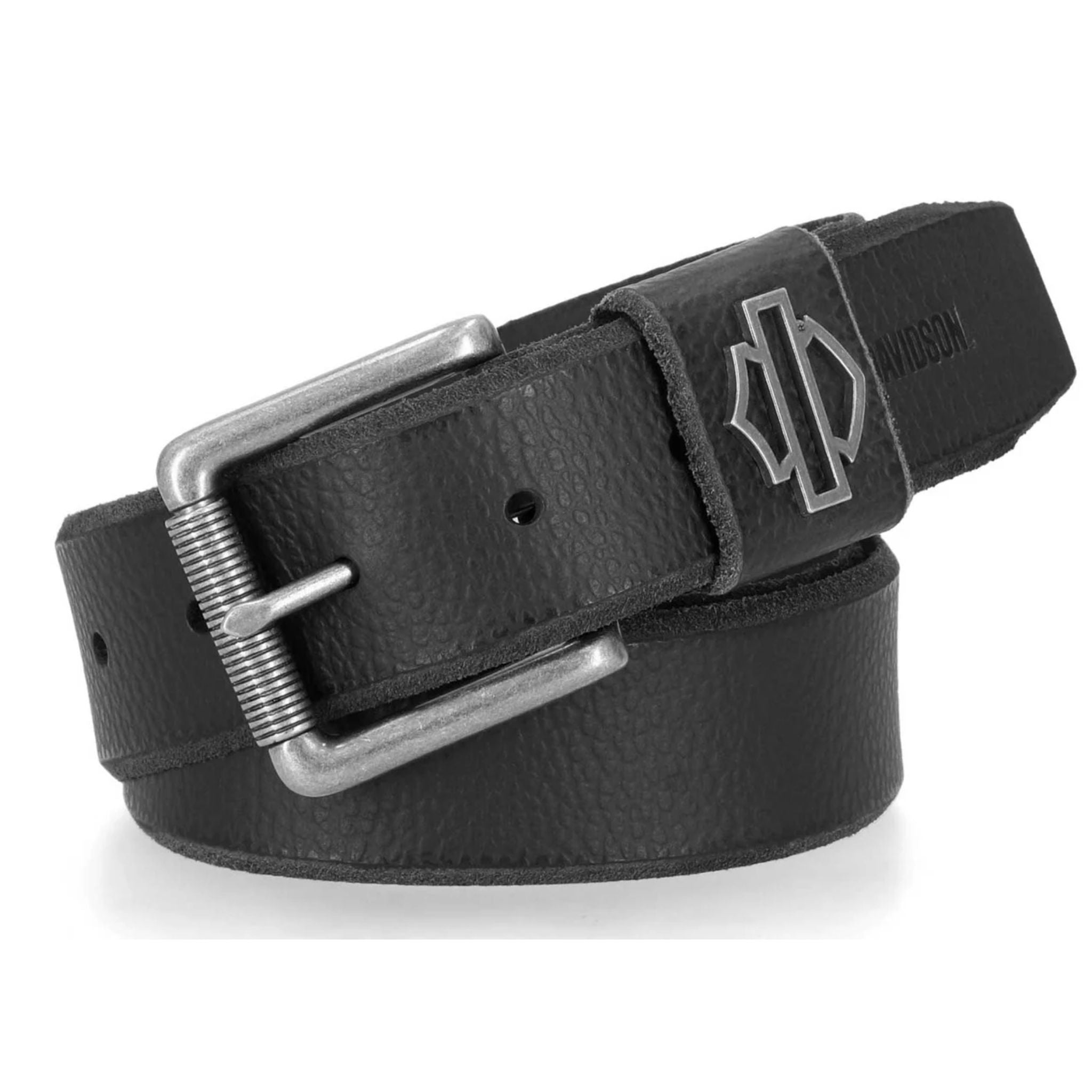 Men's Die Cut Open Bar & Shield Genuine Leather Belt, Black