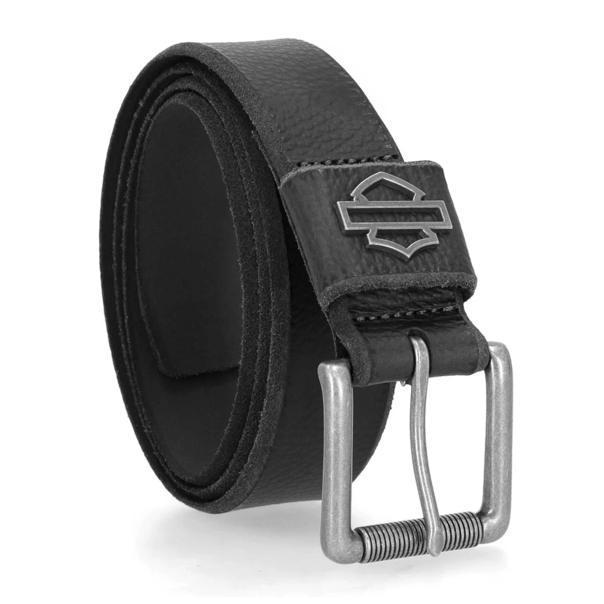 Men's Die Cut Open Bar & Shield Genuine Leather Belt, Black
