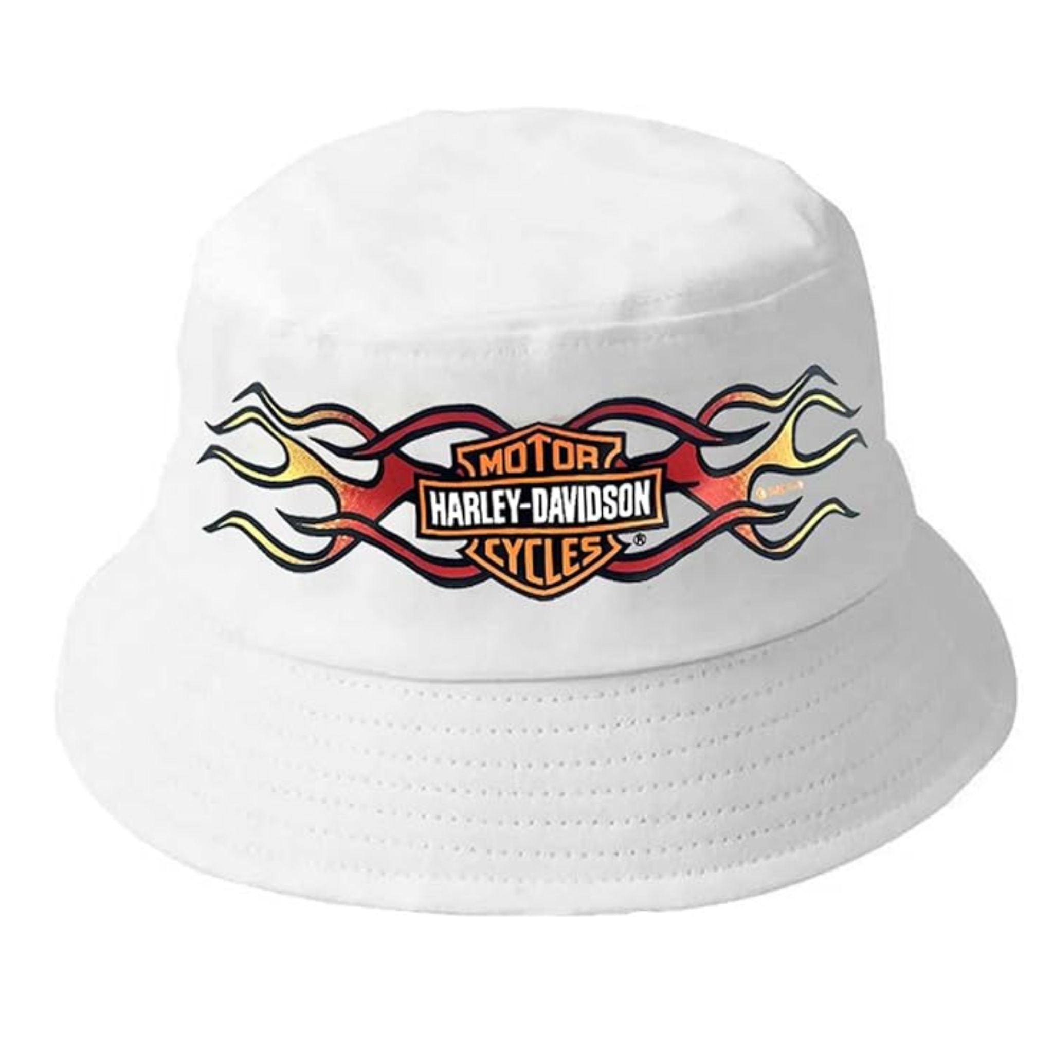Flames Bar & Shield Twill Bucket Hat, White