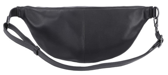 Women's Script Logo Flat Stud Leather Adjustable Hip Bag - Black