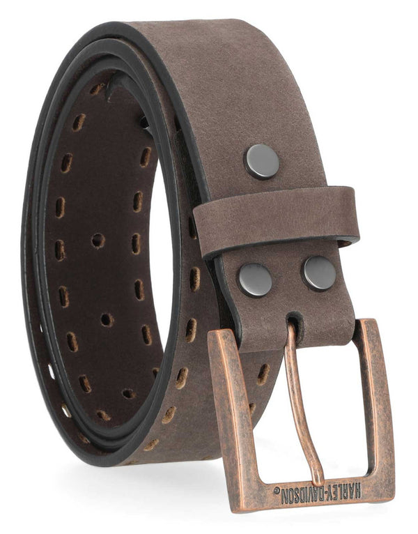 Men's Perforated Edge Genuine Leather Belt - Antique Finish