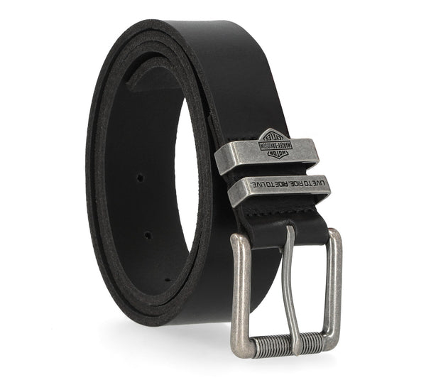 Men's Metal Keeper H-D Logo Genuine Leather Belt, Black