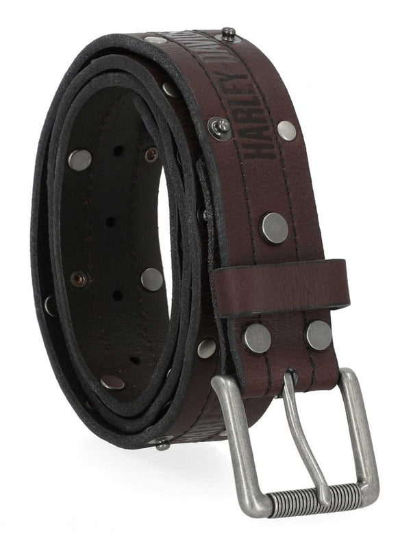 Men's Double Edge Rivet Genuine Leather Belt, Black