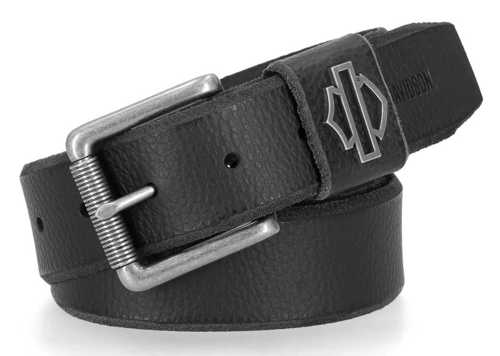 Men's Die Cut Open Bar & Shield Genuine Leather Belt, Black