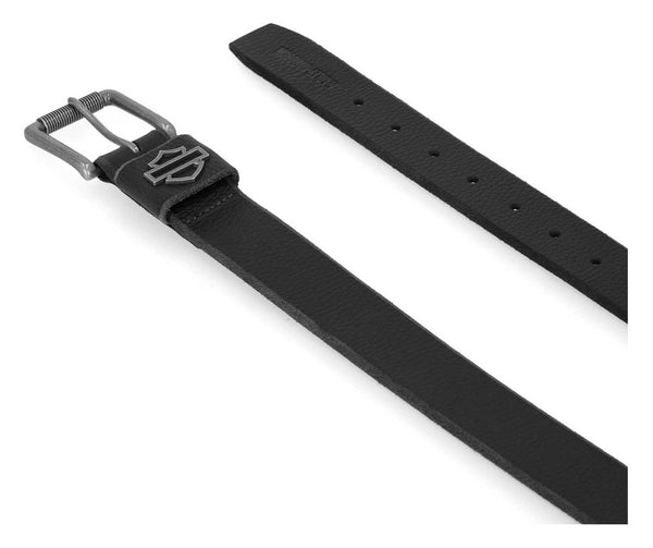 Men's Die Cut Open Bar & Shield Genuine Leather Belt, Black