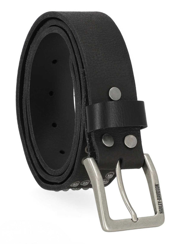 Men's Hand Hammered Rivet Genuine Leather Belt, Black