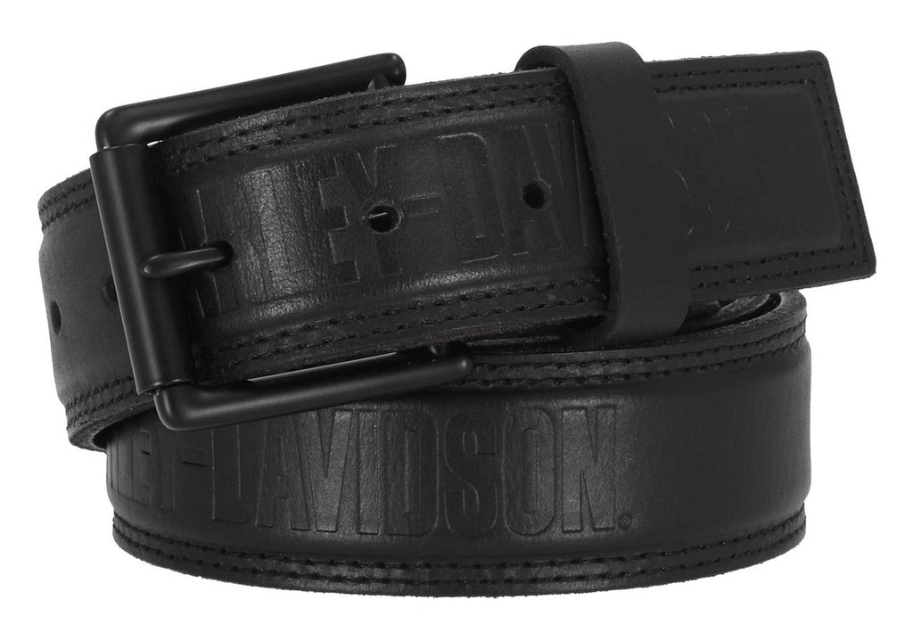 Raised H-D Repeat Logo Genuine Leather Belt, Black
