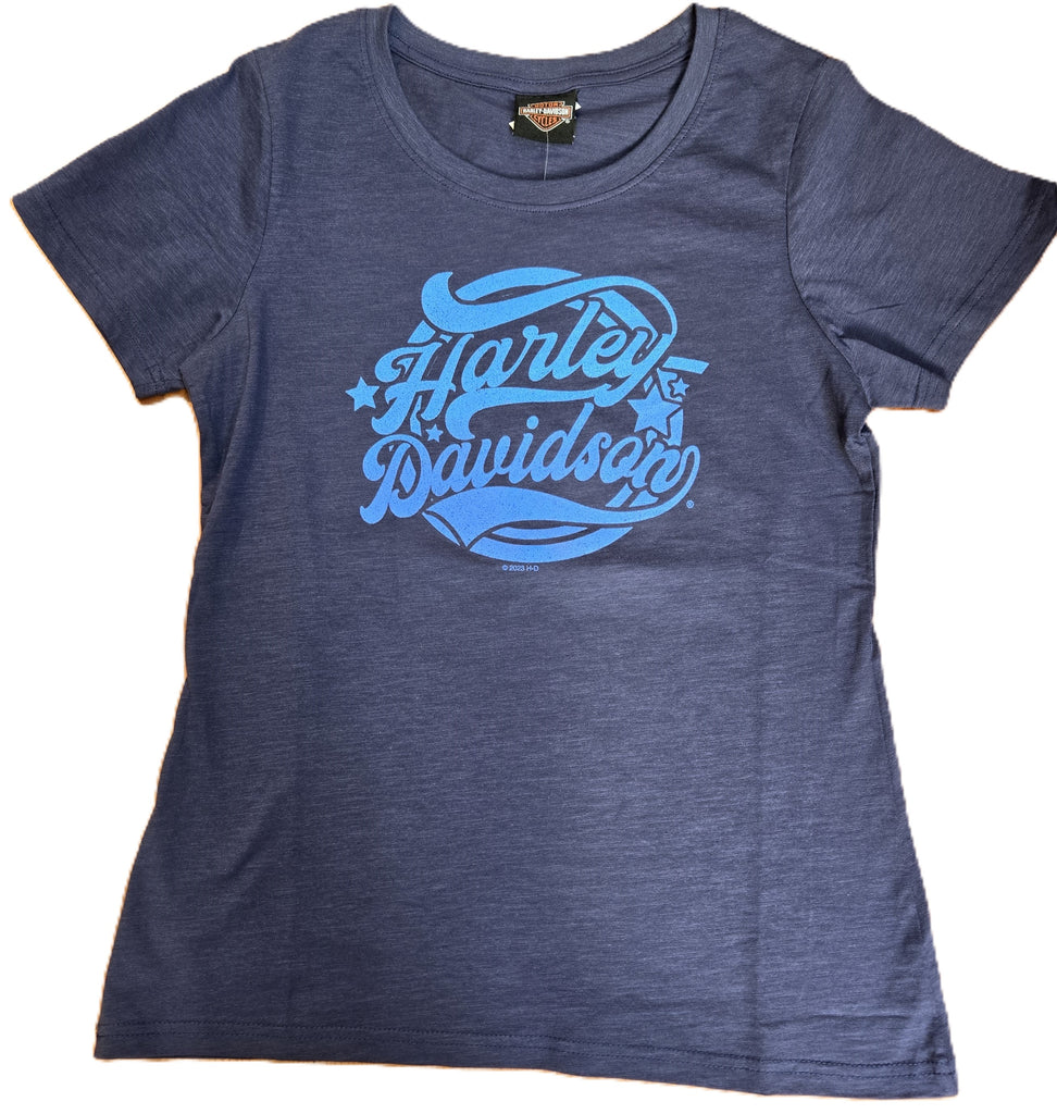 Women's Bold Script Indigo Scoop Neck T-Shirt