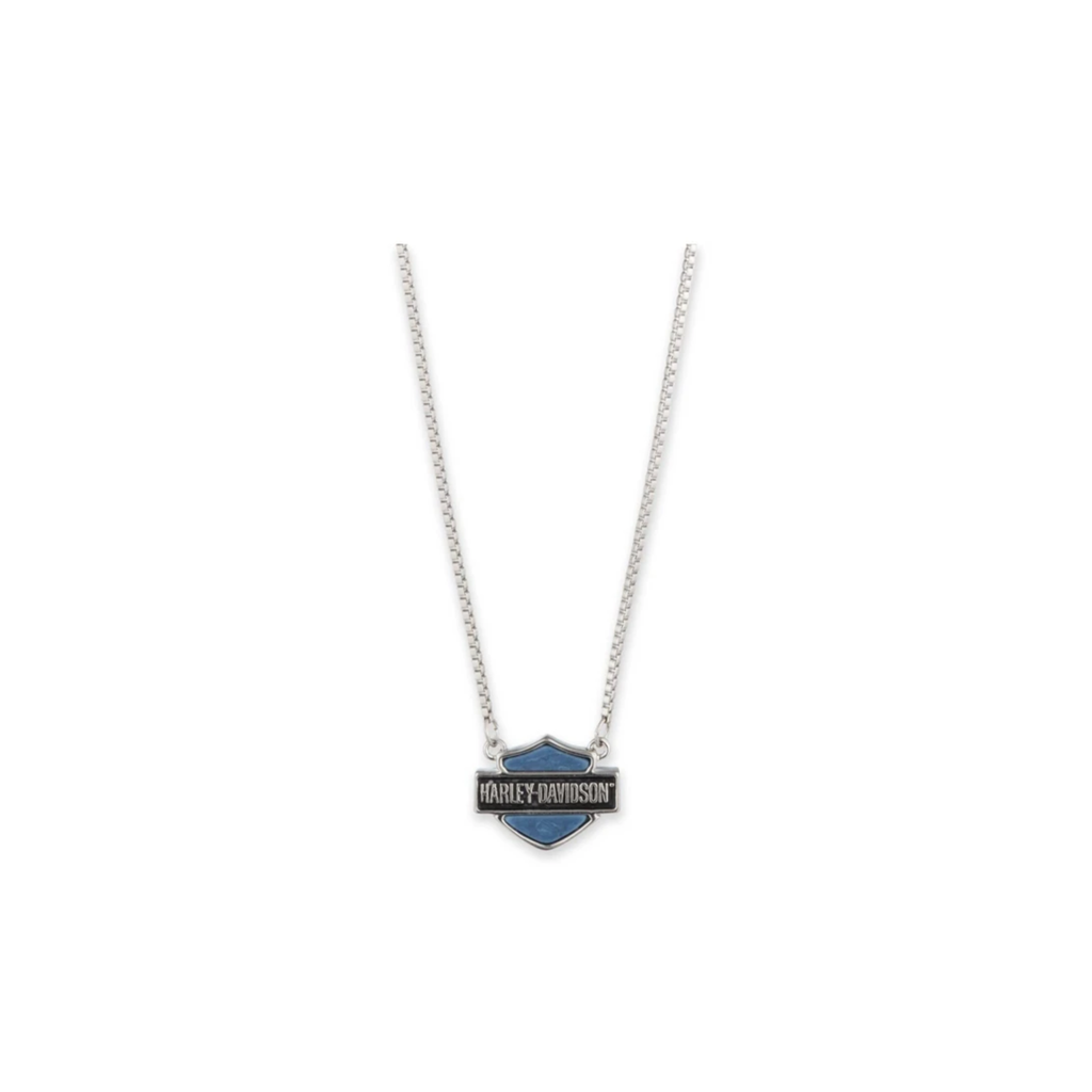 Women's 16 in. Bar & Shield Logo Stone Pendant Necklace, Blue Sodalite