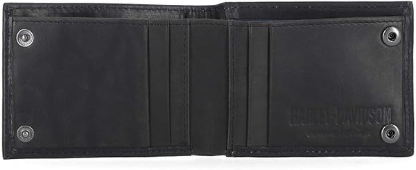 Men's Laser Bar & Shield Logo Front Pocket Leather Wallet, Black