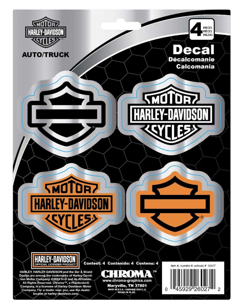 4-Piece Chromed Bar & Shield Logo Decals - Silver - 6 x 8 in.