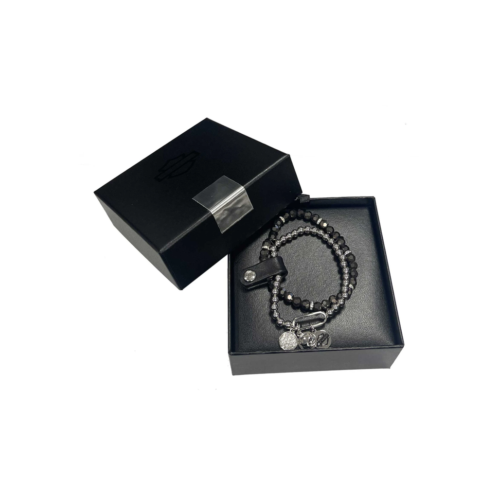 Women's Set of Two Crystal Charm Logos Stretch Beaded Bracelets