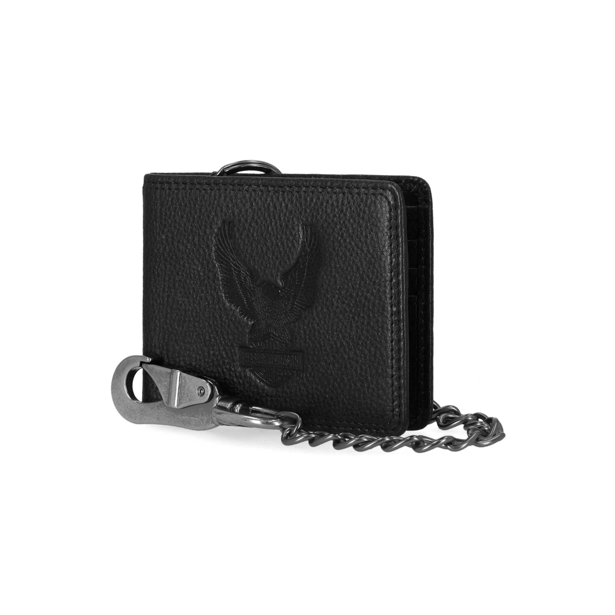 Embossed Eagle Billfold Chain RFID Wallet, Black