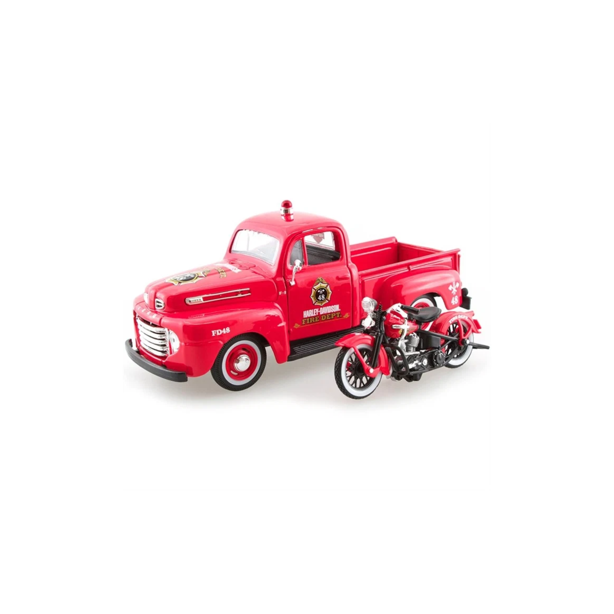 1:24 Scale 1948 Ford F-1 Pickup Truck and 1936 Harley-Davidson® EL Knucklehead Diecast Model