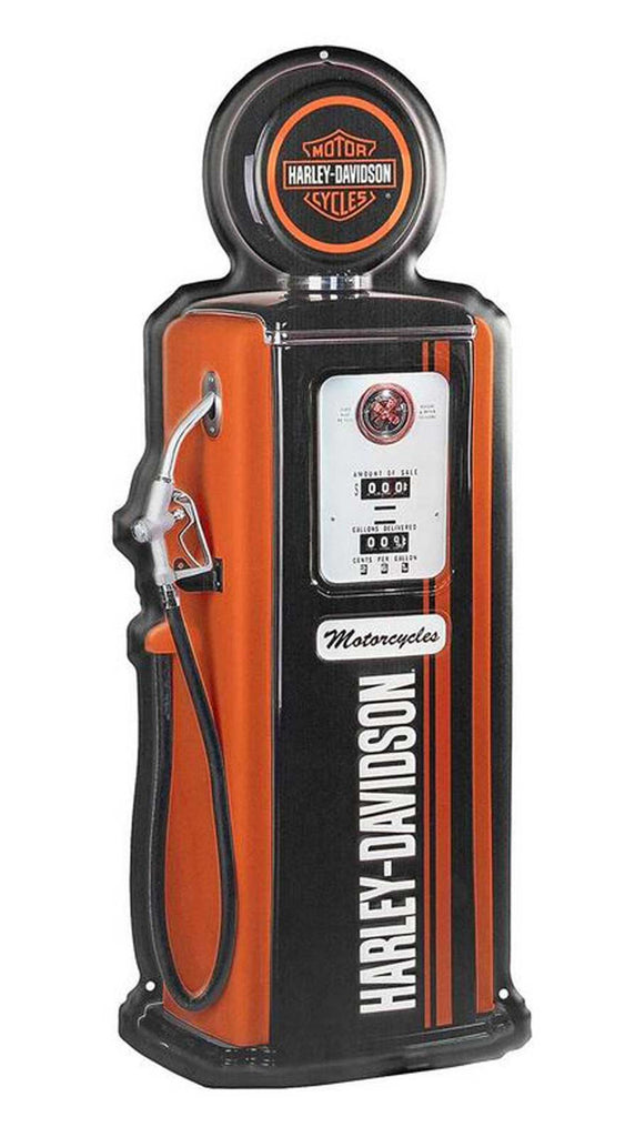 Embossed Gas Pump Metal Sign, Custom Shaped Orange & Black