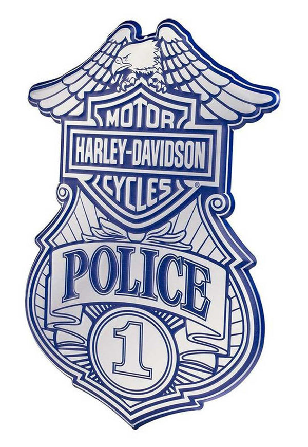Embossed Police Shield Metal Sign, Custom Shaped Blue & Gray