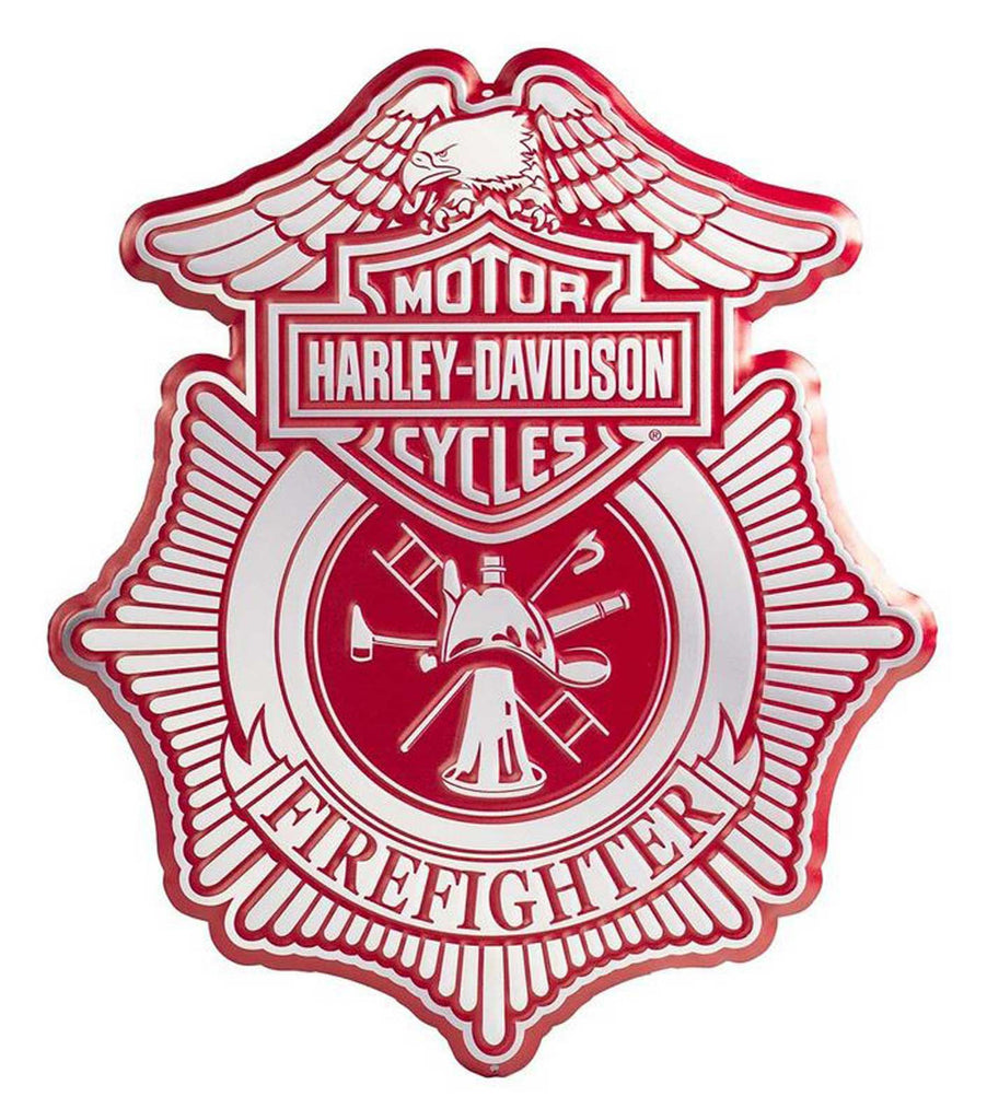 Embossed Firefighter Shield Metal Sign, Custom Shaped Red & Gray