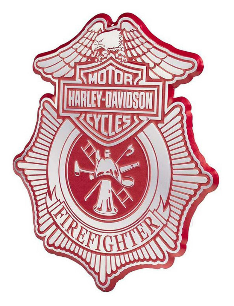 Embossed Firefighter Shield Metal Sign, Custom Shaped Red & Gray – Trev ...