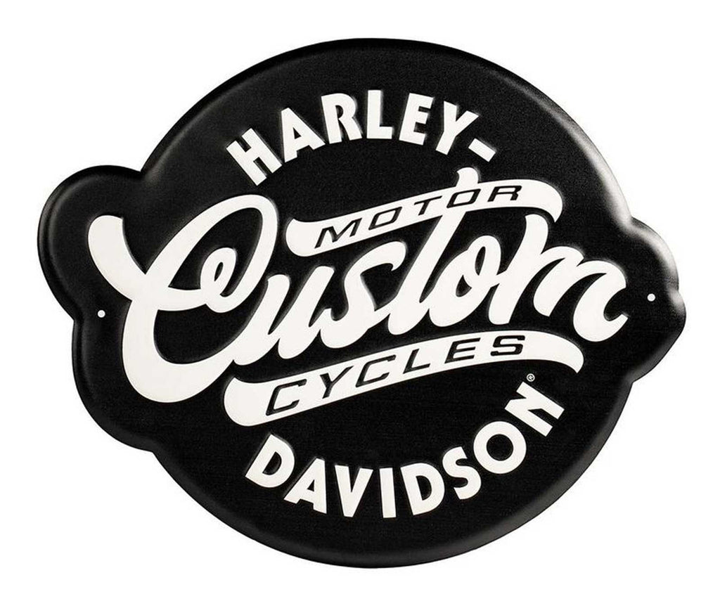 Embossed Custom Motorcycle Logo Metal Sign, Black & White