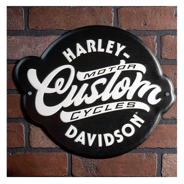 Embossed Custom Motorcycle Logo Metal Sign, Black & White