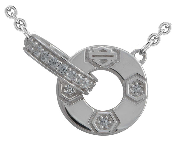 Women's Bar & Shield Cirque Interlock Bling Necklace - Silver