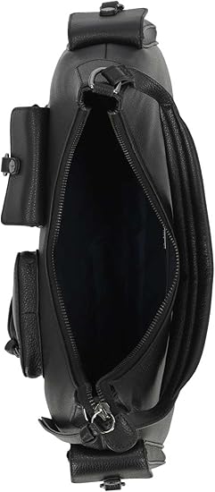 Women's Utilitarian Pebble Leather Hobo Shoulder Purse, Black