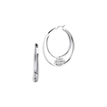 Women's Crystal Bar & Shield Logo Large Hoop Earrings, Stainless Steel