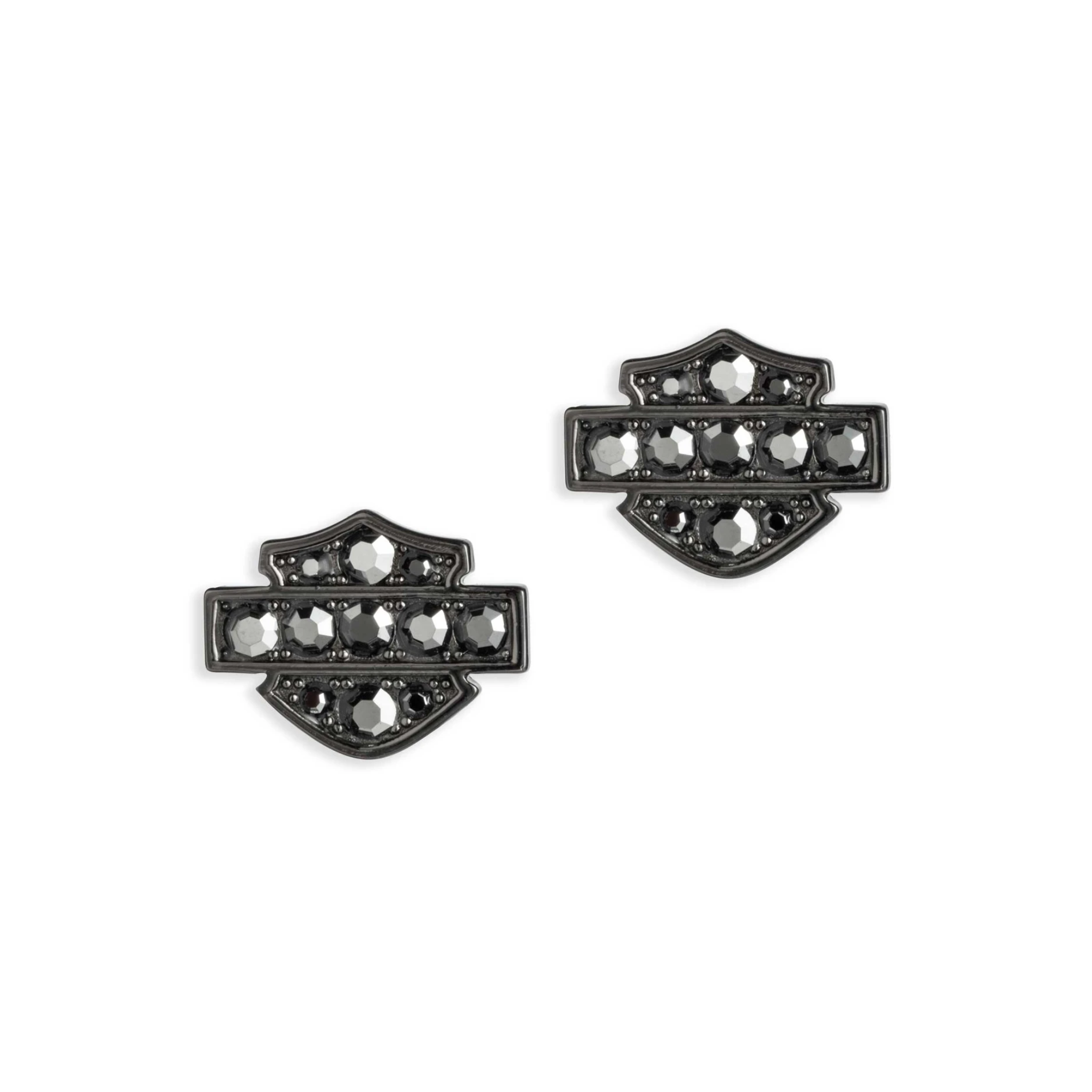 Women's Bar & Shield Sterling Silver Jet Hematite Stones w/Cubic Zirconias Stud Earrings