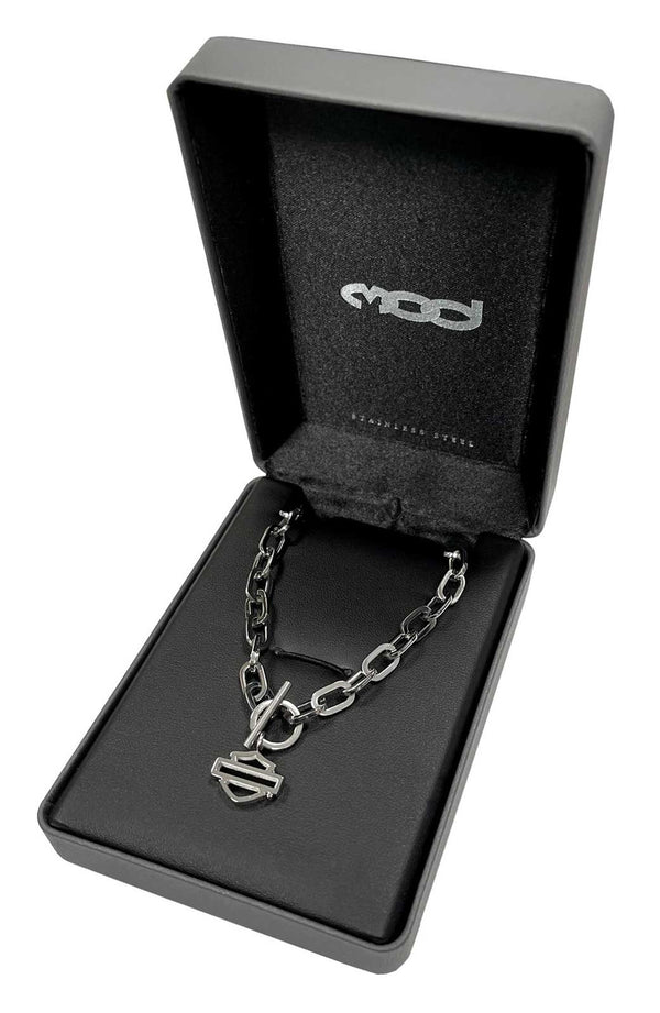Women's Large Chain Link Toggle Bar & Shield Necklace - Stainless Steel