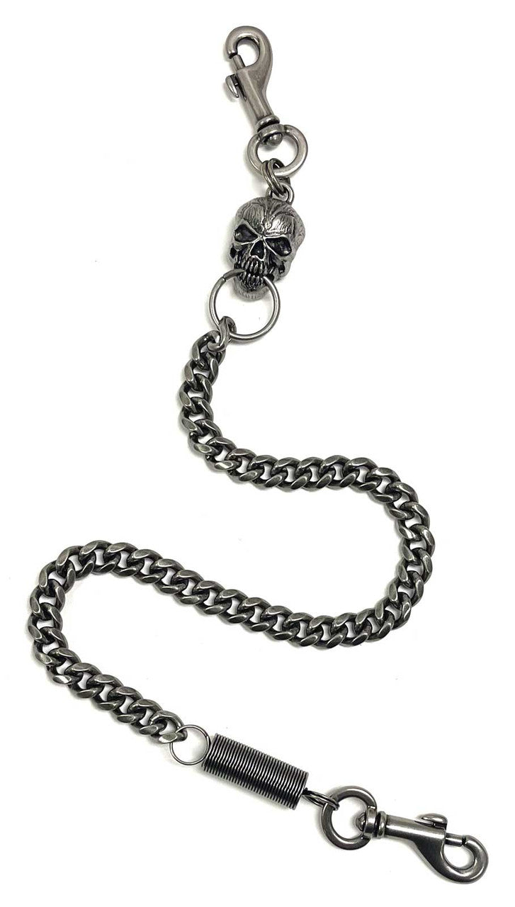 Skull & Spring 24 inch Wallet Chain, Antique Nickel Finish