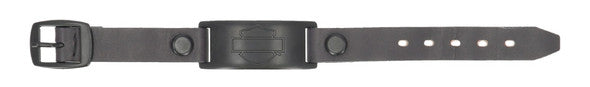 Unisex Bar & Shield Metal Plaque Leather Cuff Bracelet, Black