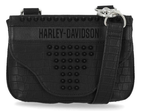 Women's Cone Studded Croco Hip Bag, Black