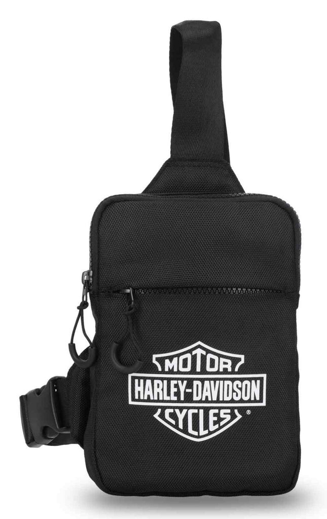 Open Bar & Shield Logo Polyester Sling Bag, Black