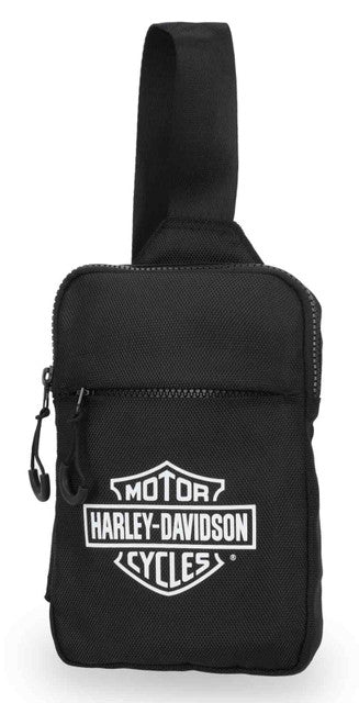 Open Bar & Shield Logo Polyester Sling Bag, Black