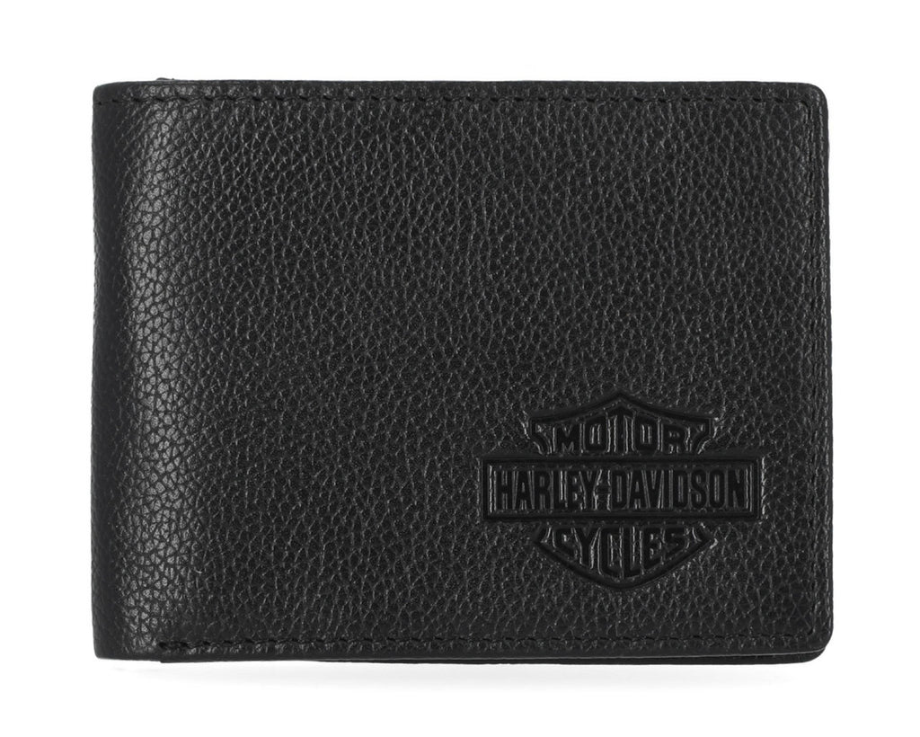 Men's Classic Genuine Pebble Leather B&S Passcase Wallet - Black