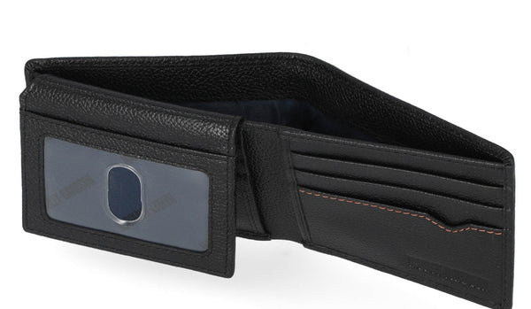 Men's Classic Genuine Pebble Leather B&S Passcase Wallet - Black