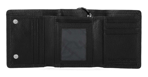 Embossed Eagle Tri-Fold Snap Chain RFID Wallet, Black