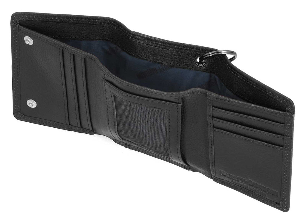 Embossed Eagle Tri-Fold Snap Chain RFID Wallet, Black