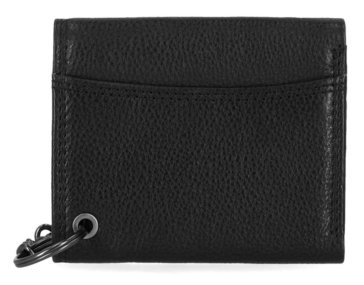 Embossed Eagle Tri-Fold Snap Chain RFID Wallet, Black