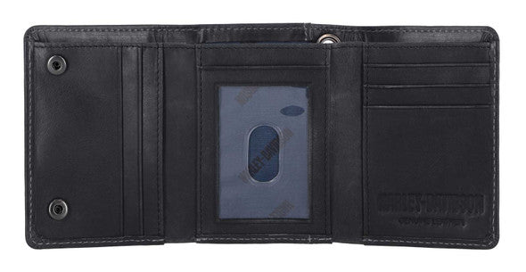 Men's Embossed Willie G Skull Tri-Fold Leather Wallet - Black