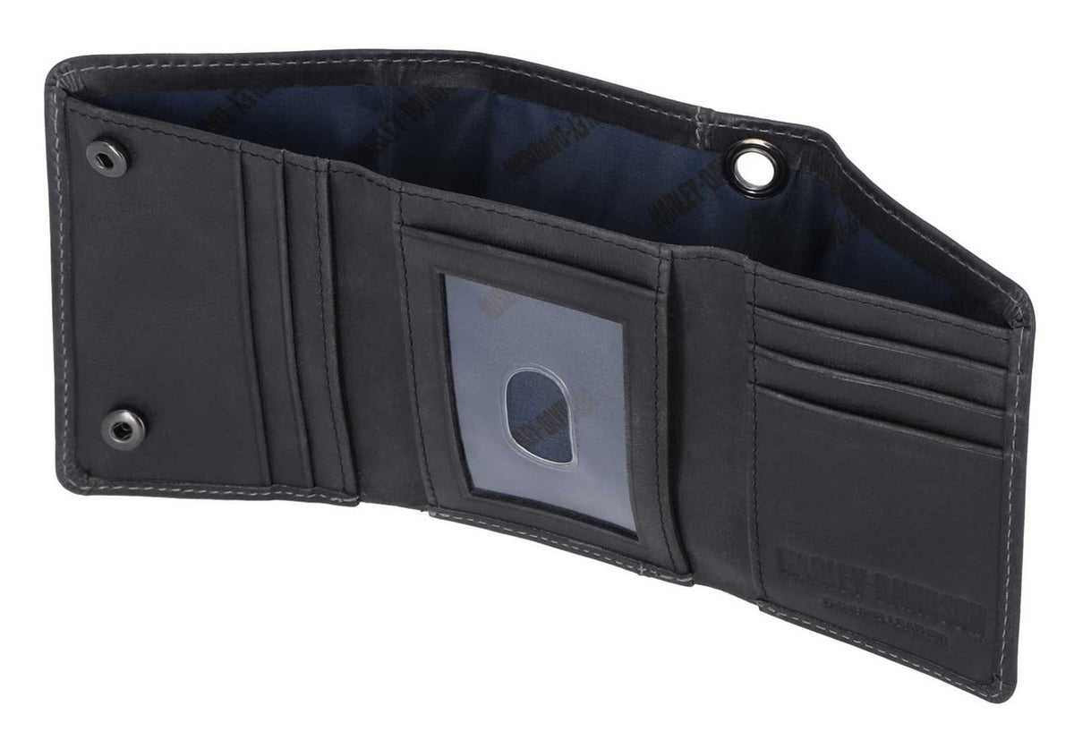 Men's Embossed Willie G Skull Tri-Fold Leather Wallet - Black