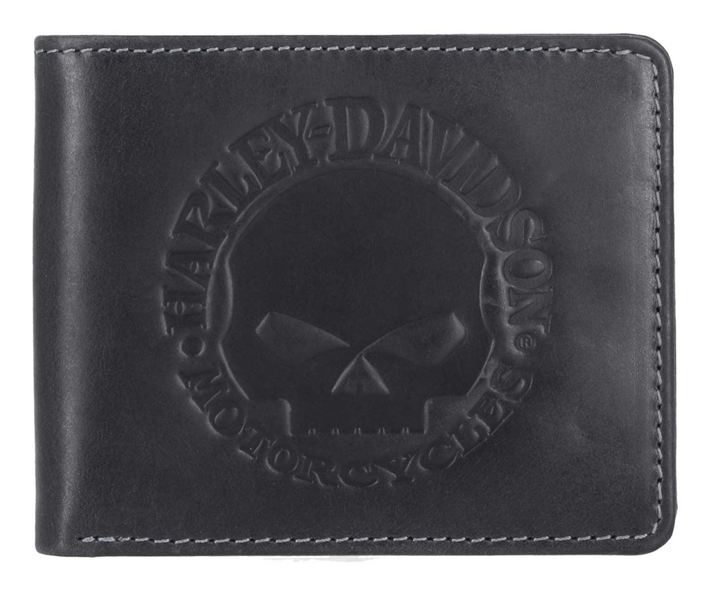 Willie G Skull Logo Billfold Leather Wallet, Black