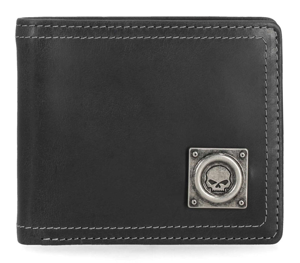 Men's Willie G Skull Stitch Passcase Bi-Fold Wallet, Black