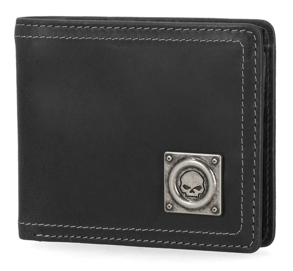 Men's Willie G Skull Stitch Passcase Bi-Fold Wallet, Black