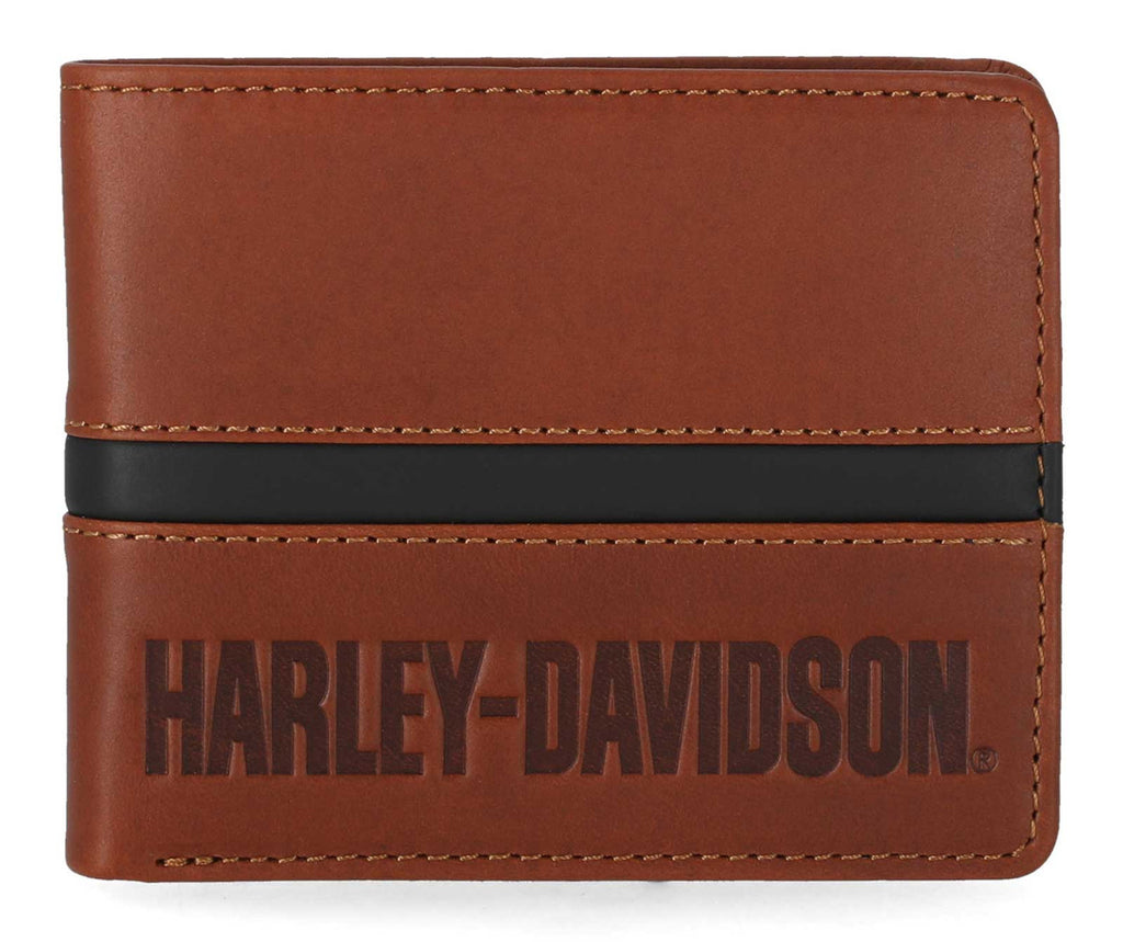 Harley-Davidson® Men's H-D Center Block Passcase Bi-Fold Leather Wallet, Cognac