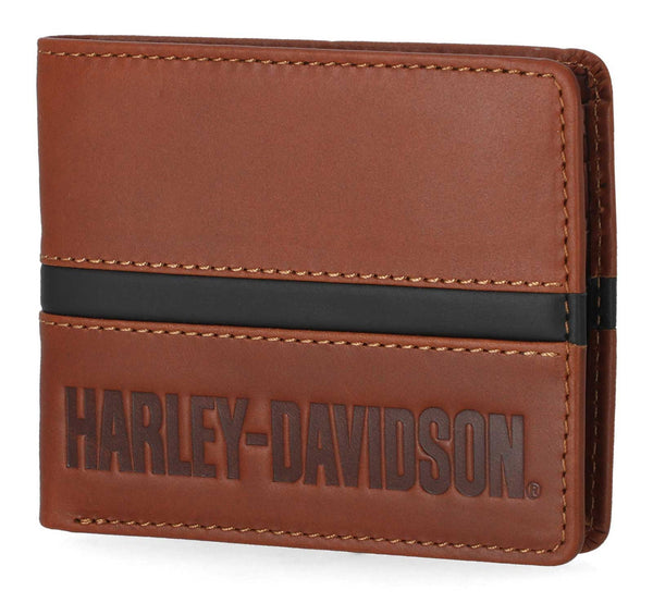 Harley-Davidson® Men's H-D Center Block Passcase Bi-Fold Leather Wallet, Cognac